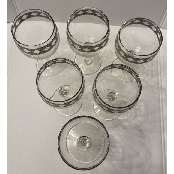 6 Vintage Culver Valencia Silver Band Small Wine Glasses, 5 3/4" Tall Boxed - Picture 3 of 4